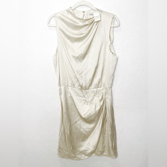 Abercrombie & Fitch Satin Draped High Neck Champagne Mini Dress Size Large Tall - Picture 3 of 7